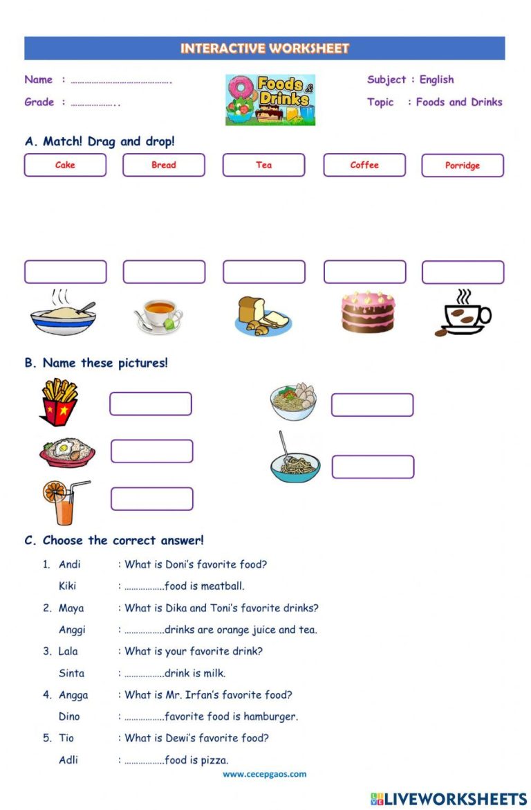 A Delicious Journey into Food and Drinks: Fun Exercises for Grade 4 English Learners