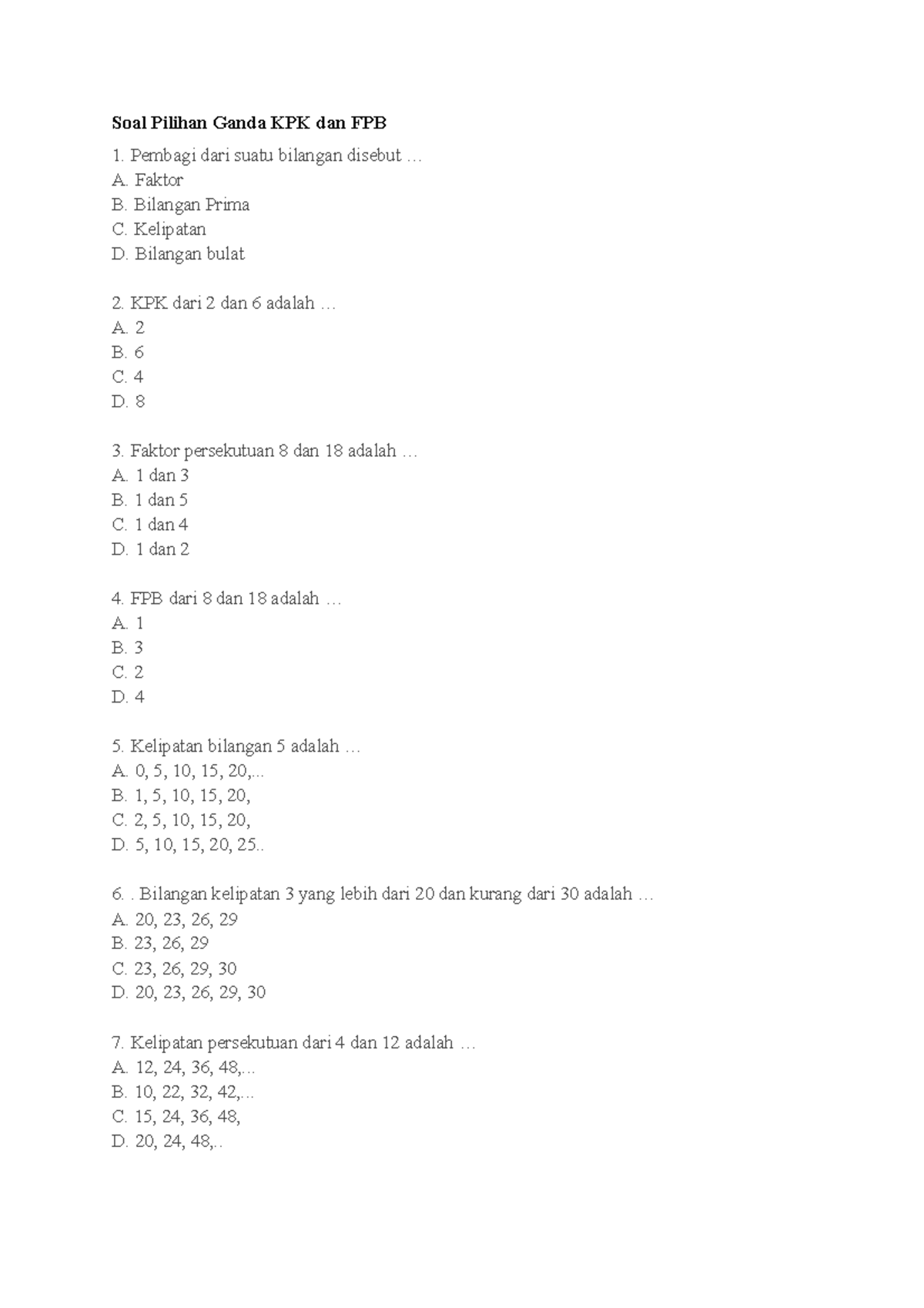Petualangan Angka: Menguasai FPB dan KPK untuk Jagoan Matematika Kelas 4 SD Petualangan Angka: Menguasai FPB dan KPK untuk Jagoan Matematika Kelas 4 SD