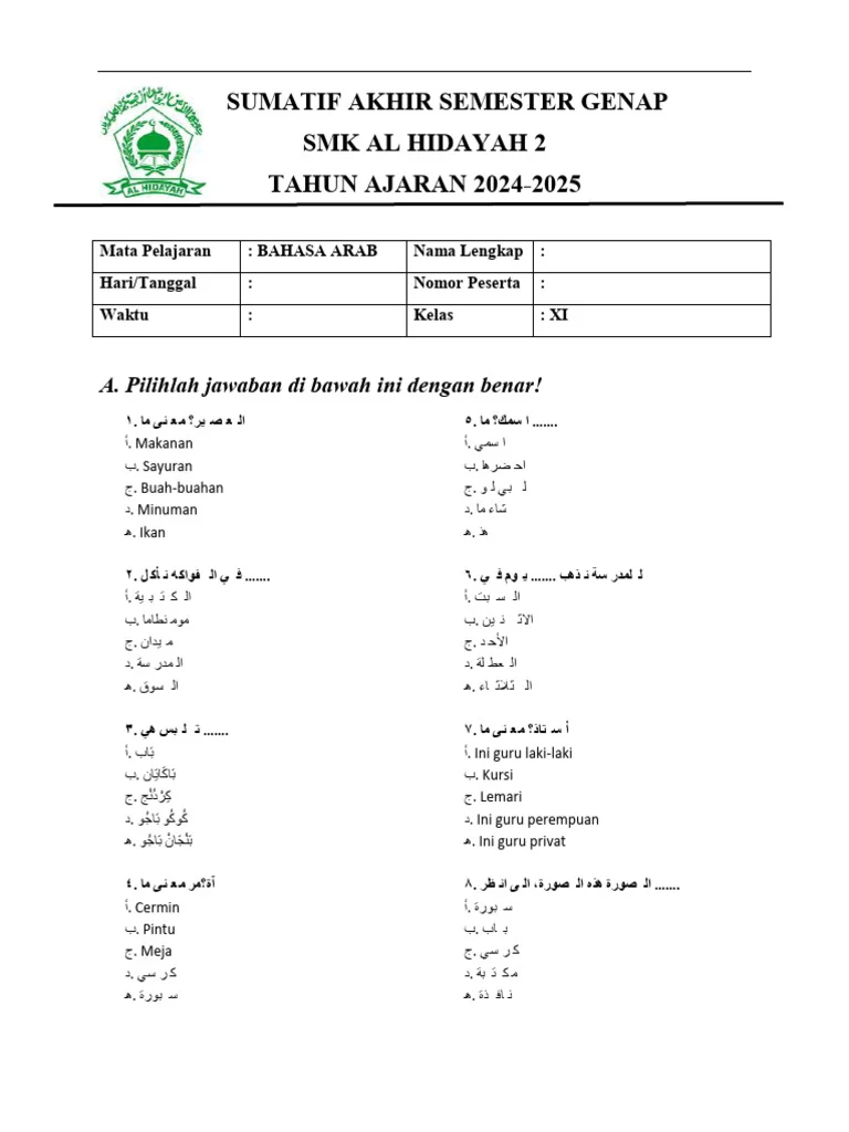 5 Fakta Mengejutkan Soal Bahasa Arab Kelas 11 Semester 2 Beserta Jawabannya Tahun 2026
