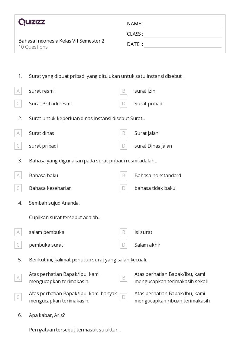5 Soal Bahasa Indonesia Kelas 7 Semester 2 dan Kunci Jawaban STS 2026 Terbaru