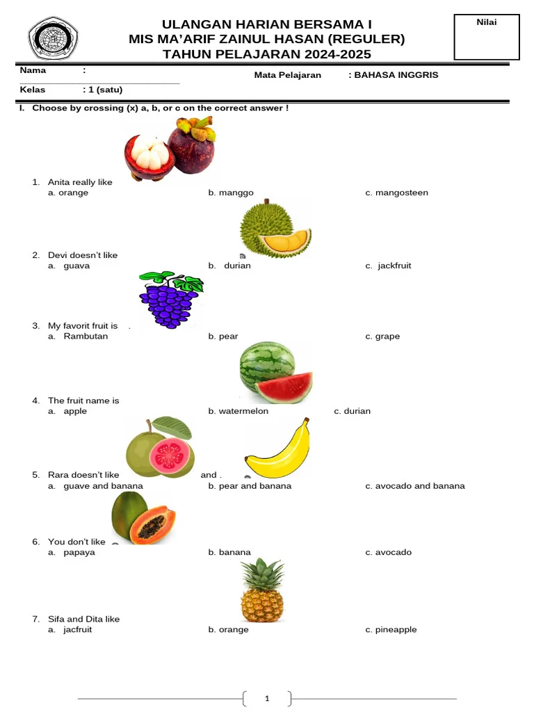 5 Soal Bahasa Inggris Kelas 2 SD tentang Fruits Paling Sering Muncul di Ujian 2026