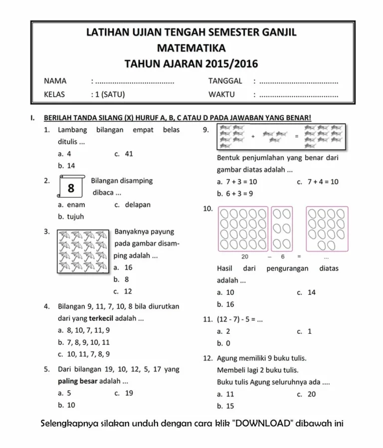 Download Soal Matematika Kelas 2 SD Semester 1 Tahun 2026 Gratis dan Lengkap Wajib Dicoba Download Soal Matematika Kelas 2 SD Semester 1 Tahun 2026 Gratis dan Lengkap Wajib Dicoba