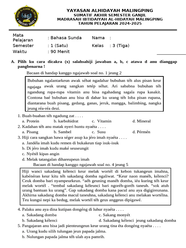 Jangan Sampai Ketinggalan! Download Soal Bahasa Sunda Kelas 3 Semester 2 2026 Jangan Sampai Ketinggalan! Download Soal Bahasa Sunda Kelas 3 Semester 2 2026