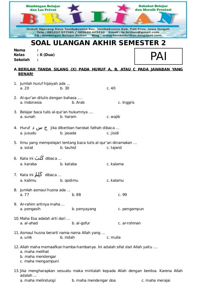 contoh soal agama islam kelas 3 sd semester 2 contoh soal agama islam kelas 3 sd semester 2