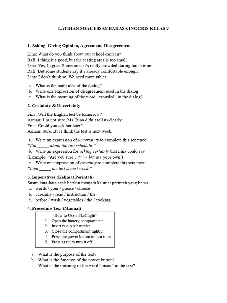 Rahasia Lulus Ujian: 5 Soal Essay Bahasa Inggris Kelas 9 Semester 2 2026 yang Sering Keluar Rahasia Lulus Ujian: 5 Soal Essay Bahasa Inggris Kelas 9 Semester 2 2026 yang Sering Keluar