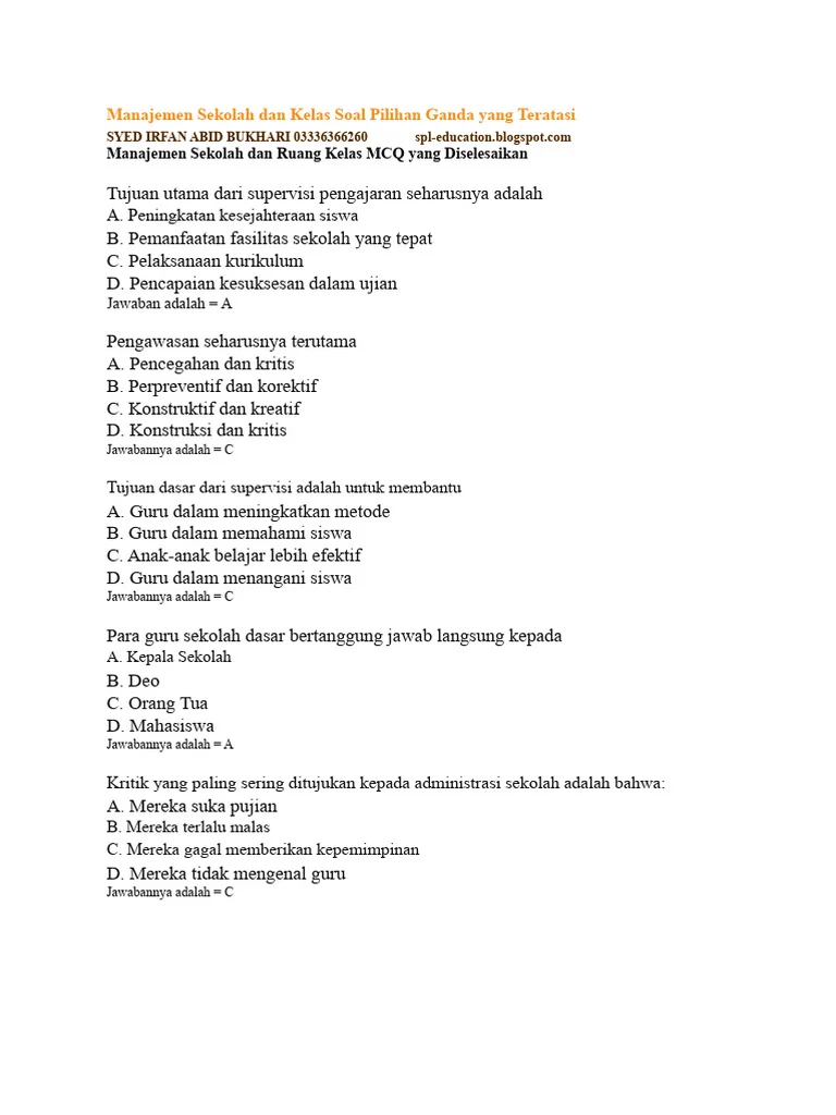 10 Contoh Soal Manajemen Sekolah Kelas X Semester 2 yang Wajib Kamu Kuasai Sebelum Ulangan Akhir