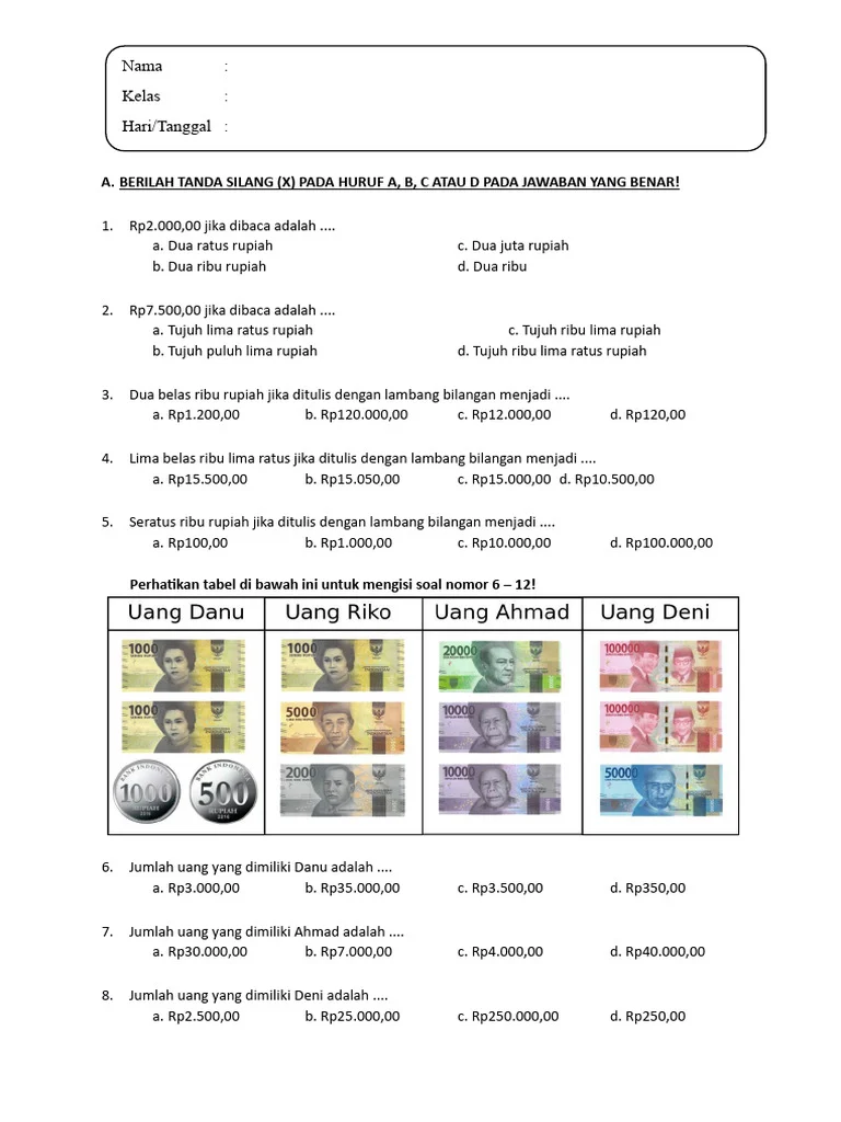 5 Contoh Soal LKS SD Kelas 2 Tentang Uang yang Sering Muncul di Ujian dan Wajib Dikuasai Siswa 5 Contoh Soal LKS SD Kelas 2 Tentang Uang yang Sering Muncul di Ujian dan Wajib Dikuasai Siswa