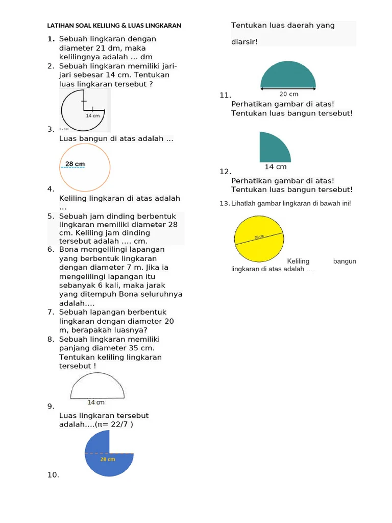 Soal Latihan Keliling dan Luas Lingkaran PDF