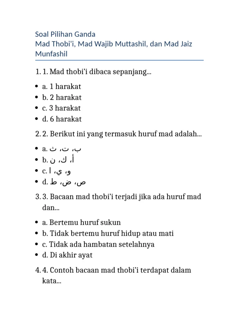 Akhirnya Terungkap 7 Contoh Soal Mad Thobi’i untuk Kelas 2 Semester 2 yang Sering Muncul di Ujian