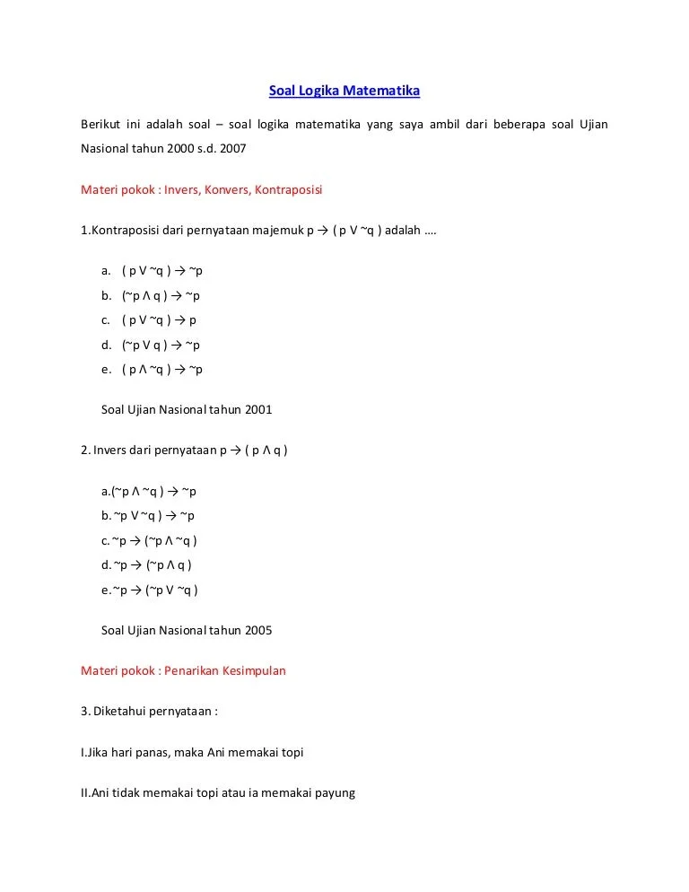 Contoh Soal Logika Matematika SMA Kelas XI IPS Semester 2 yang Sering Muncul di Ujian 2026, Wajib Tahu!
