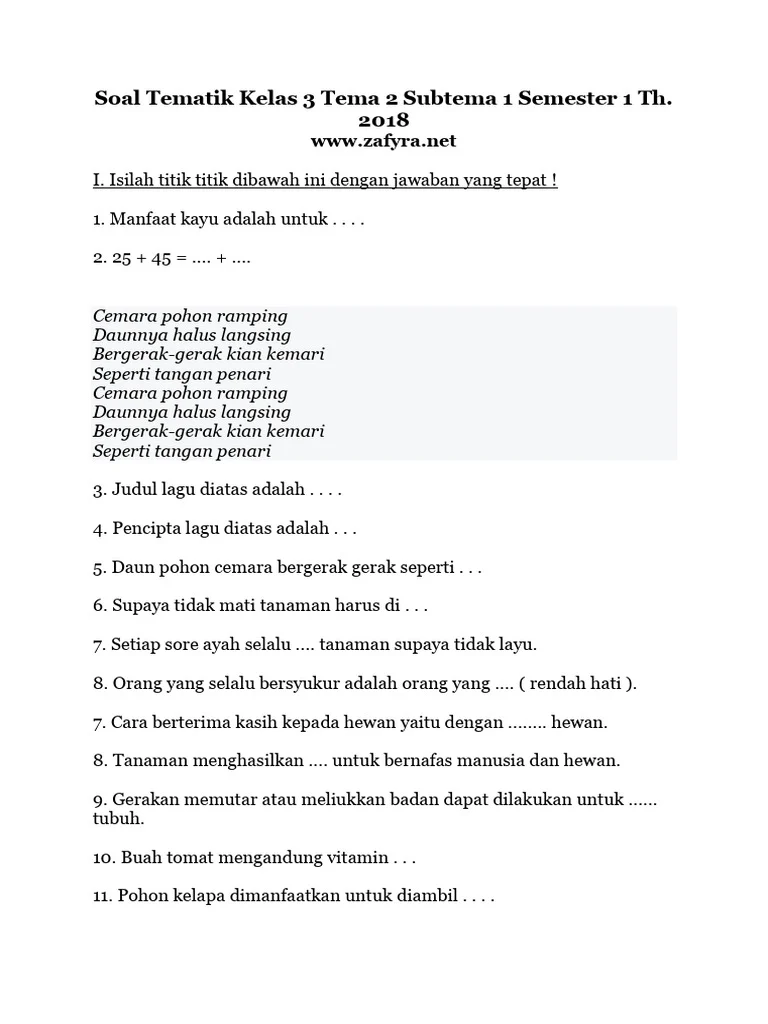 Terbukti 7 Contoh Soal Tematik Kelas 3 Tema 2 Subtema 1 yang Bikin Anak Sukses Sebelum Ujian