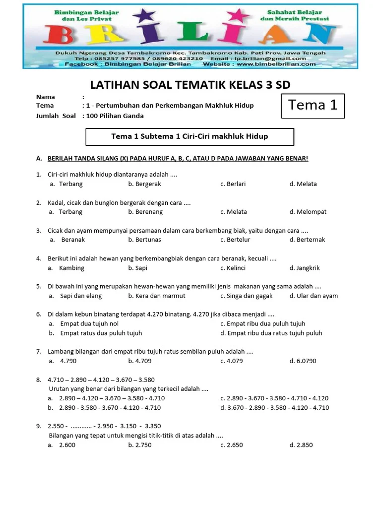Terbukti Membantu! 7 contoh soal tematik kelas 3 tema 1 st 3 yang Jarang Diketahui