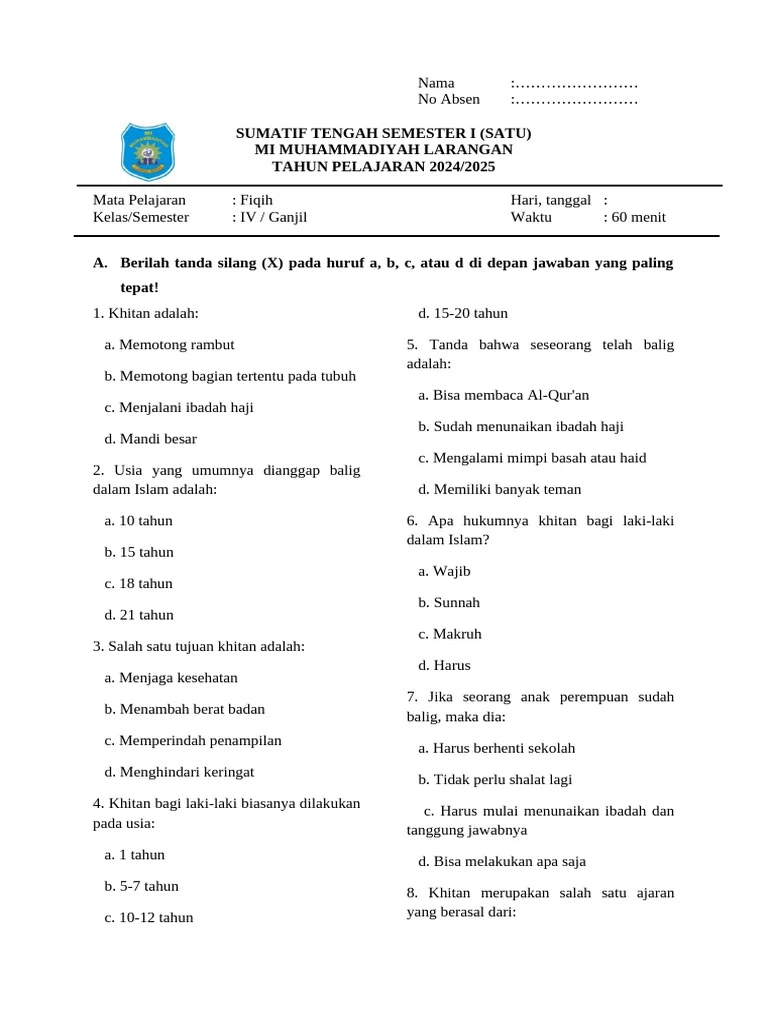 Ternyata Begini Rahasia Cari Download Soal Ulangan UAS Kelas 4 Semester 2 Fiqih 2018 yang Wajib Diketahui
