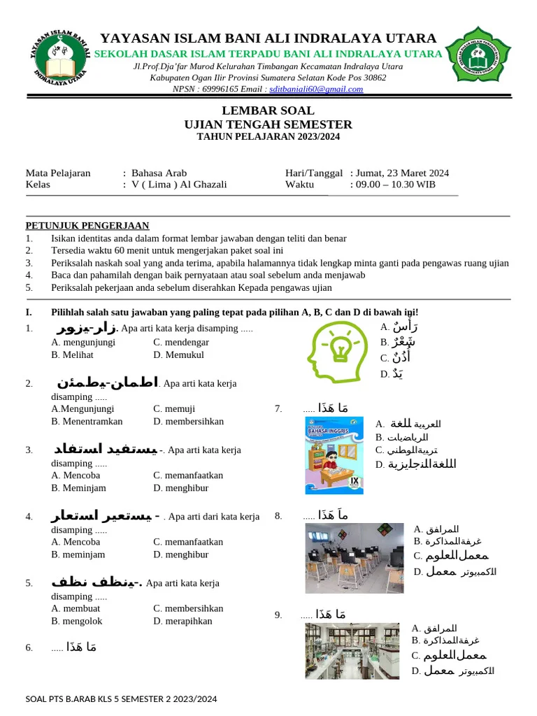 Kumpulan soal bahasa arab mi kelas 5 semester 2 bergambar yang wajib kamu pelajari sekarang