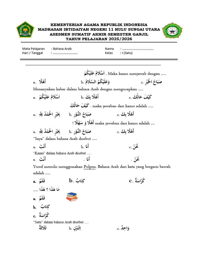 Rahasia Cepat Paham Soal Bahasa Arab Kelas MI Satu Semester 2 Agar Nilai Sempurna