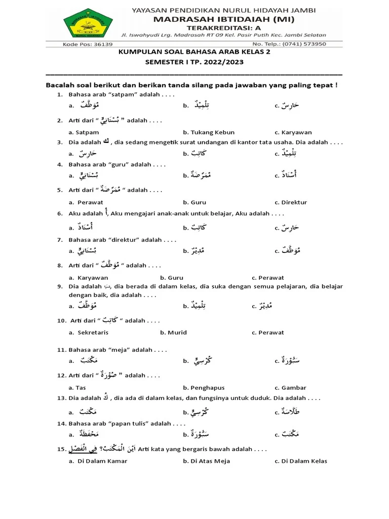 Rahasia Lulus Ujian dengan Mudah Lewat Kumpulan Soal Bahasa Arab MI Kelas 2 Semester 1