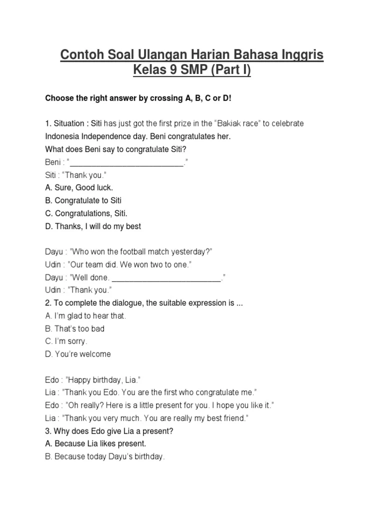 Rahasia Nilai Sempurna dengan Latihan Soal Ulangan Harian Bahasa Inggris Kelas 9 Semester 1