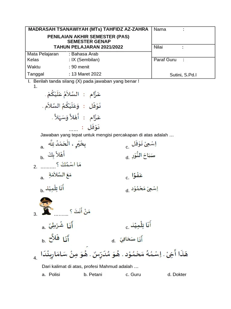 Rahasia Skor Sempurna Bocoran Soal Bahasa Arab Kelas 9 Semester 2 yang Wajib Kamu Tahu