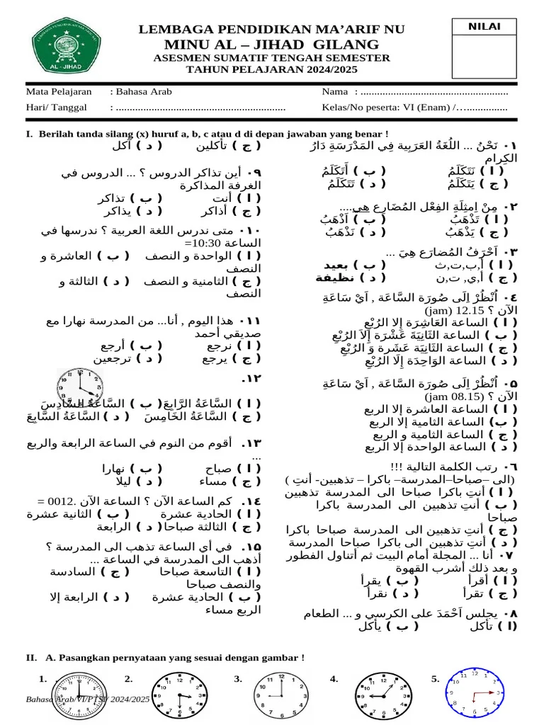Rahasia Skor Sempurna Kerjakan Soal Bahasa Arab Kelas 6 SD Semester 2 Terbaru