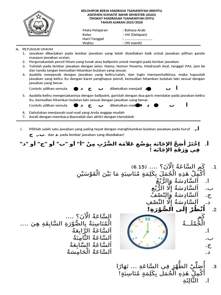 Rahasia Skor Sempurna Kerjakan Soal Bahasa Arab Kelas 8 Semester 2 Sekolah Swasta
