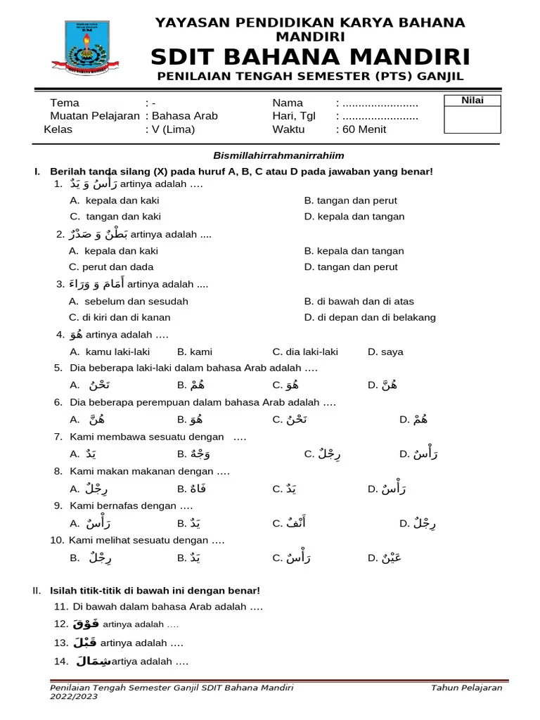 Rahasia Skor Tinggi Ternyata Pakai Kumpulan Soal Bahasa Arab Kelas 5 Semester 2 Tahun 2018