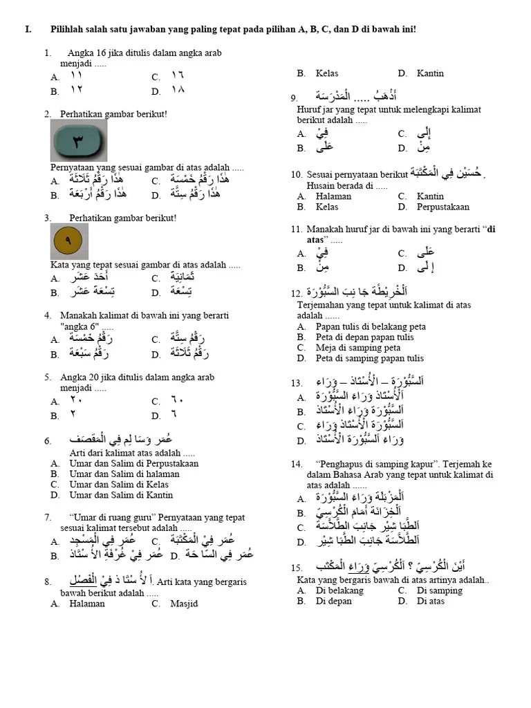 Wajib Tahu Prediksi Soal Bahasa Arab Kelas 6 DTA Smt 2 Dan Jawabannya Agar Nilai Sempurna