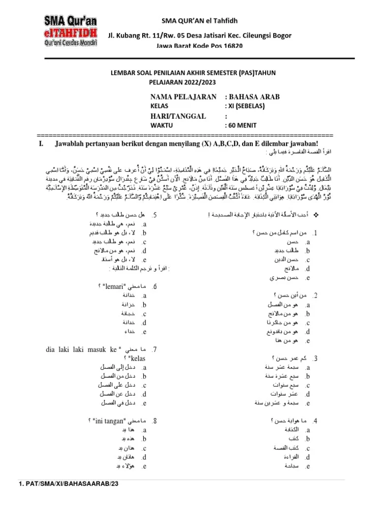 Wajib Tahu Rahasia Cara Cepat Menjawab Soal Bahasa Arab Kelas XI Semester 2