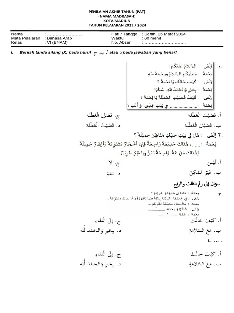 Wajib Tahu Rahasia Lulus Ujian dengan soal bahasa arab kelas 6 semester 2.doc Terbaru